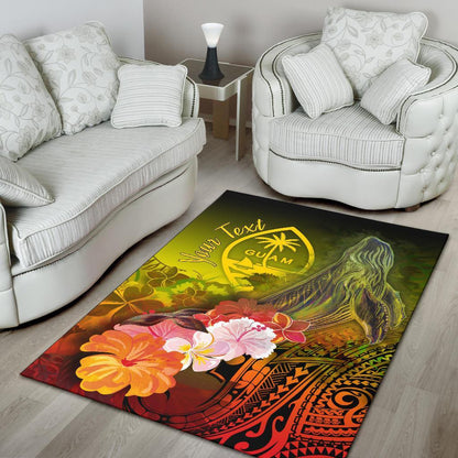 Guam Custom Personalised Area Rug - Humpback Whale with Tropical Flowers (Yellow)-Myprintsy