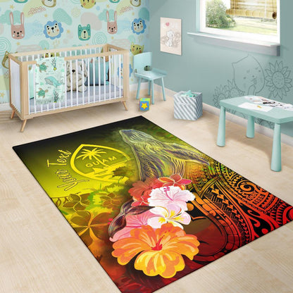 Guam Custom Personalised Area Rug - Humpback Whale with Tropical Flowers (Yellow)-Myprintsy