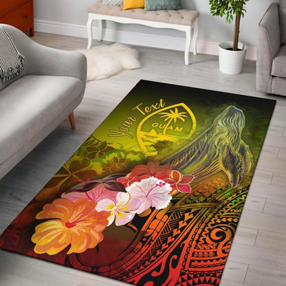 Guam Custom Personalised Area Rug - Humpback Whale with Tropical Flowers (Yellow)-Myprintsy