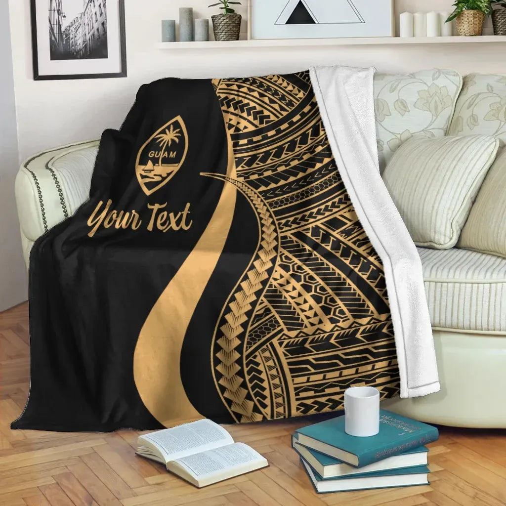 Guam Custom Personalised Premium Blanket - Gold Polynesian Tentacle Tribal Pattern-Myprintsy