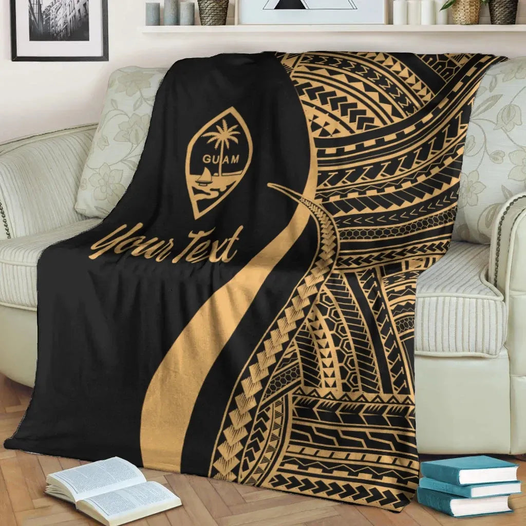 Guam Custom Personalised Premium Blanket - Gold Polynesian Tentacle Tribal Pattern-Myprintsy