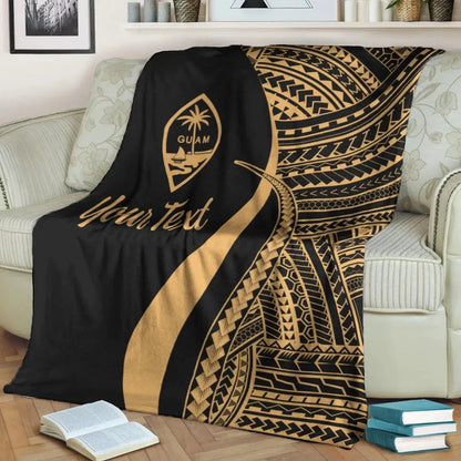 Guam Custom Personalised Premium Blanket - Gold Polynesian Tentacle Tribal Pattern-Myprintsy