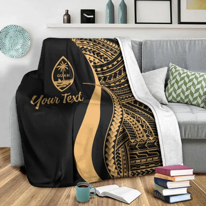 Guam Custom Personalised Premium Blanket - Gold Polynesian Tentacle Tribal Pattern-Myprintsy