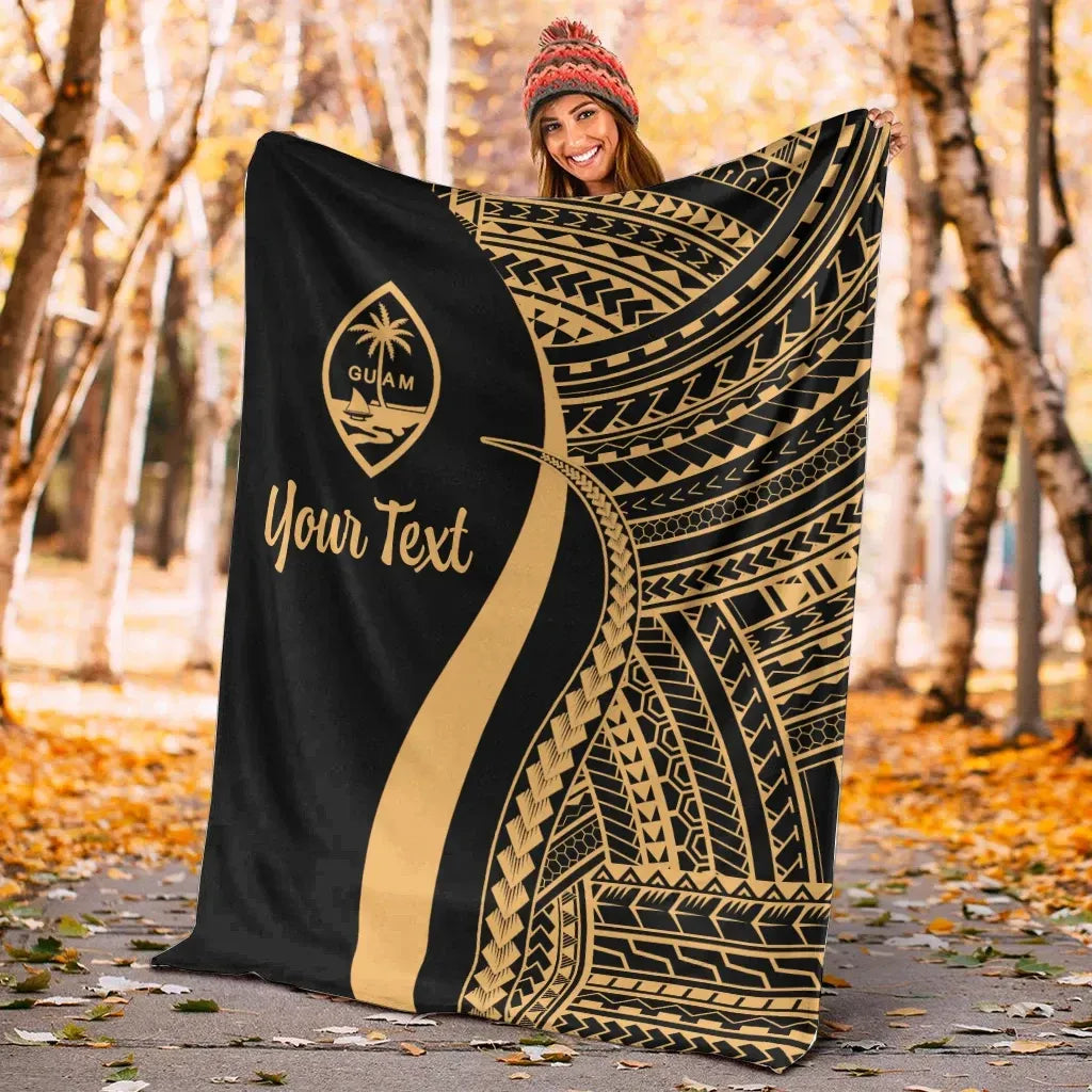 Guam Custom Personalised Premium Blanket - Gold Polynesian Tentacle Tribal Pattern-Myprintsy