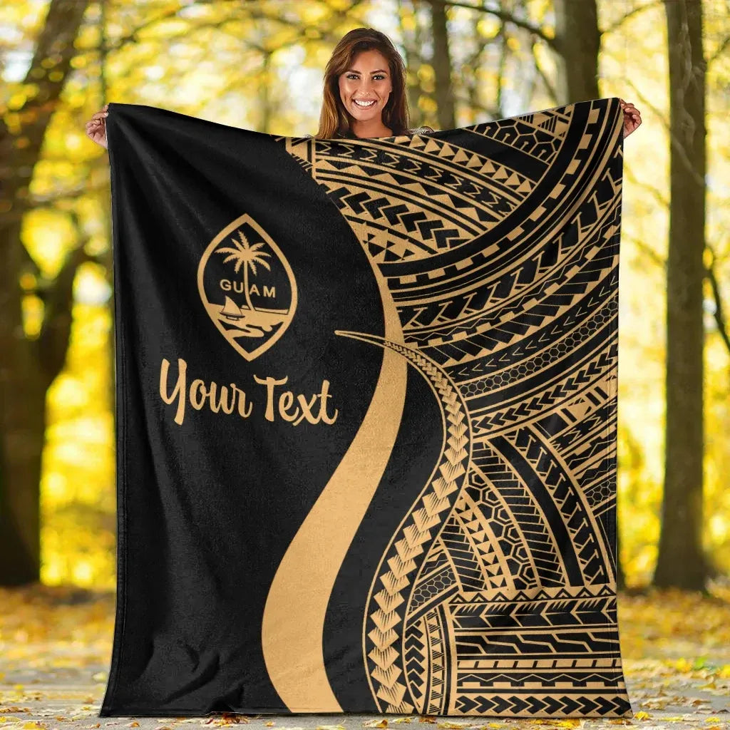 Guam Custom Personalised Premium Blanket - Gold Polynesian Tentacle Tribal Pattern-Myprintsy
