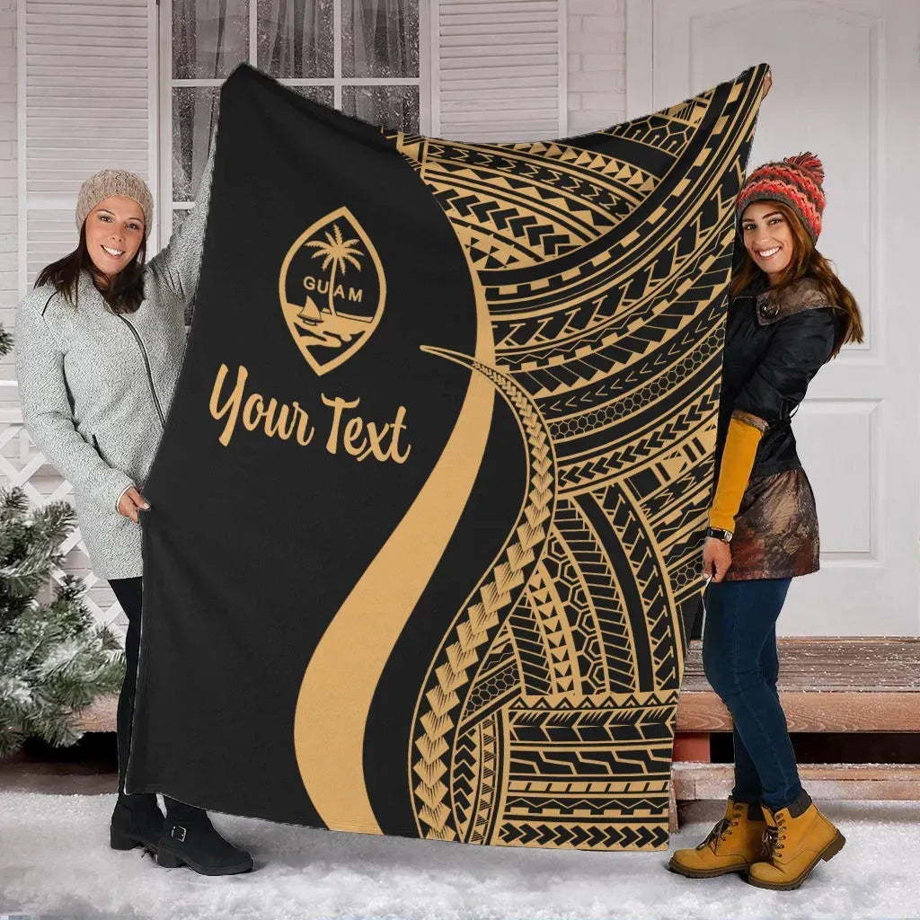 Guam Custom Personalised Premium Blanket - Gold Polynesian Tentacle Tribal Pattern-Myprintsy