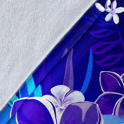 Guam Custom Personalised Premium Blanket- Humpback Whale with Tropical Flowers (Blue)-Myprintsy