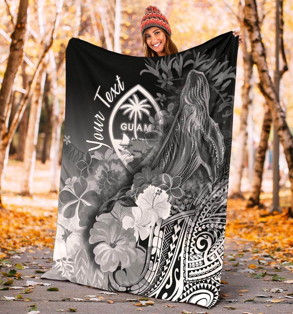 Guam Custom Personalised Premium Blanket - Humpback Whale with Tropical Flowers (White)-Myprintsy