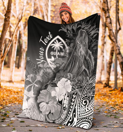 Guam Custom Personalised Premium Blanket - Humpback Whale with Tropical Flowers (White)-Myprintsy