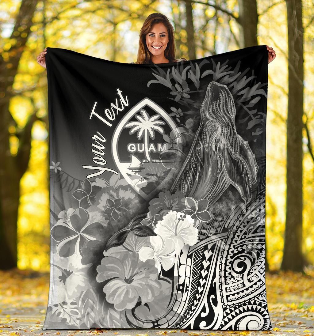 Guam Custom Personalised Premium Blanket - Humpback Whale with Tropical Flowers (White)-Myprintsy