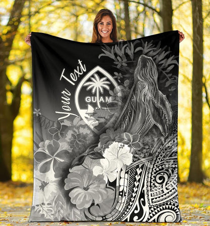 Guam Custom Personalised Premium Blanket - Humpback Whale with Tropical Flowers (White)-Myprintsy