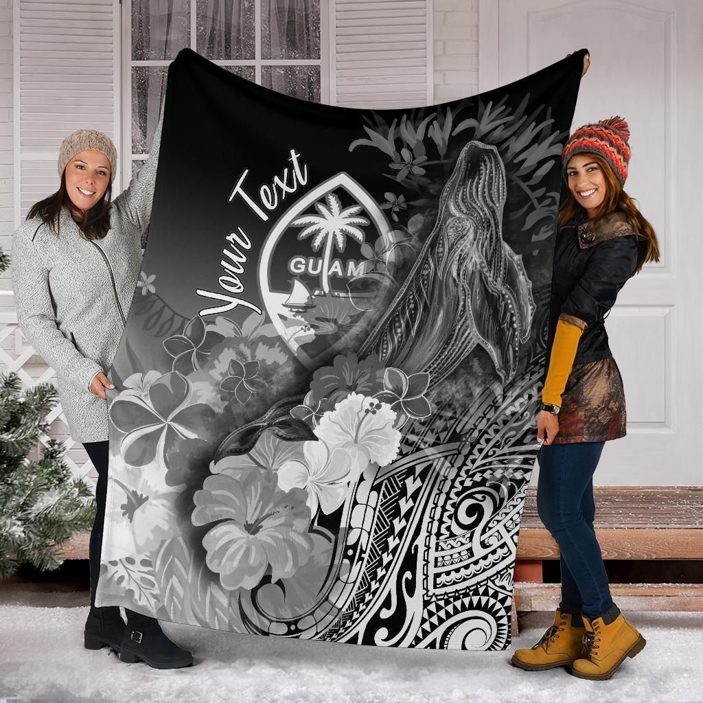 Guam Custom Personalised Premium Blanket - Humpback Whale with Tropical Flowers (White)-Myprintsy