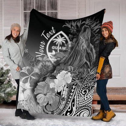 Guam Custom Personalised Premium Blanket - Humpback Whale with Tropical Flowers (White)-Myprintsy