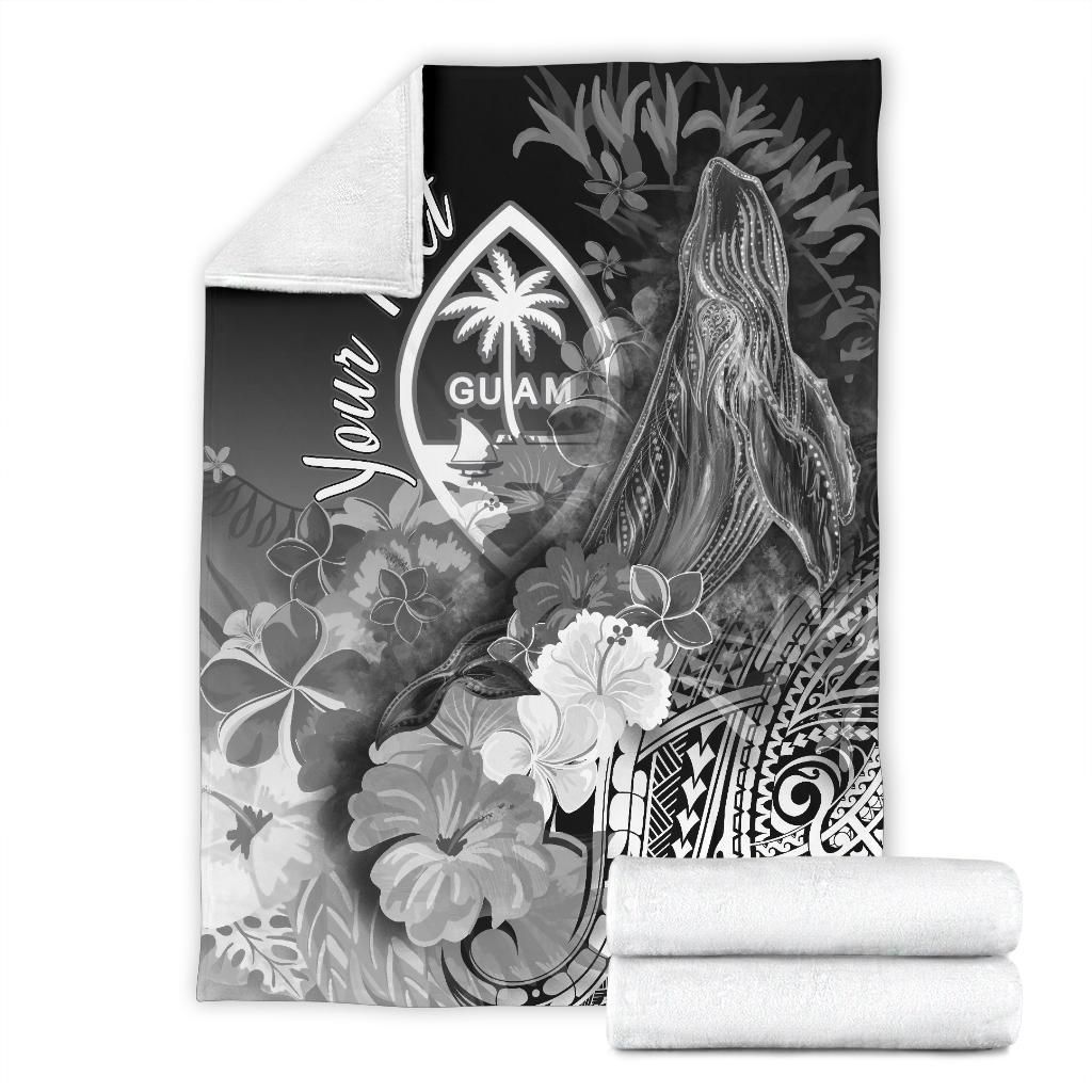 Guam Custom Personalised Premium Blanket - Humpback Whale with Tropical Flowers (White)-Myprintsy