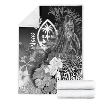 Guam Custom Personalised Premium Blanket - Humpback Whale with Tropical Flowers (White)-Myprintsy
