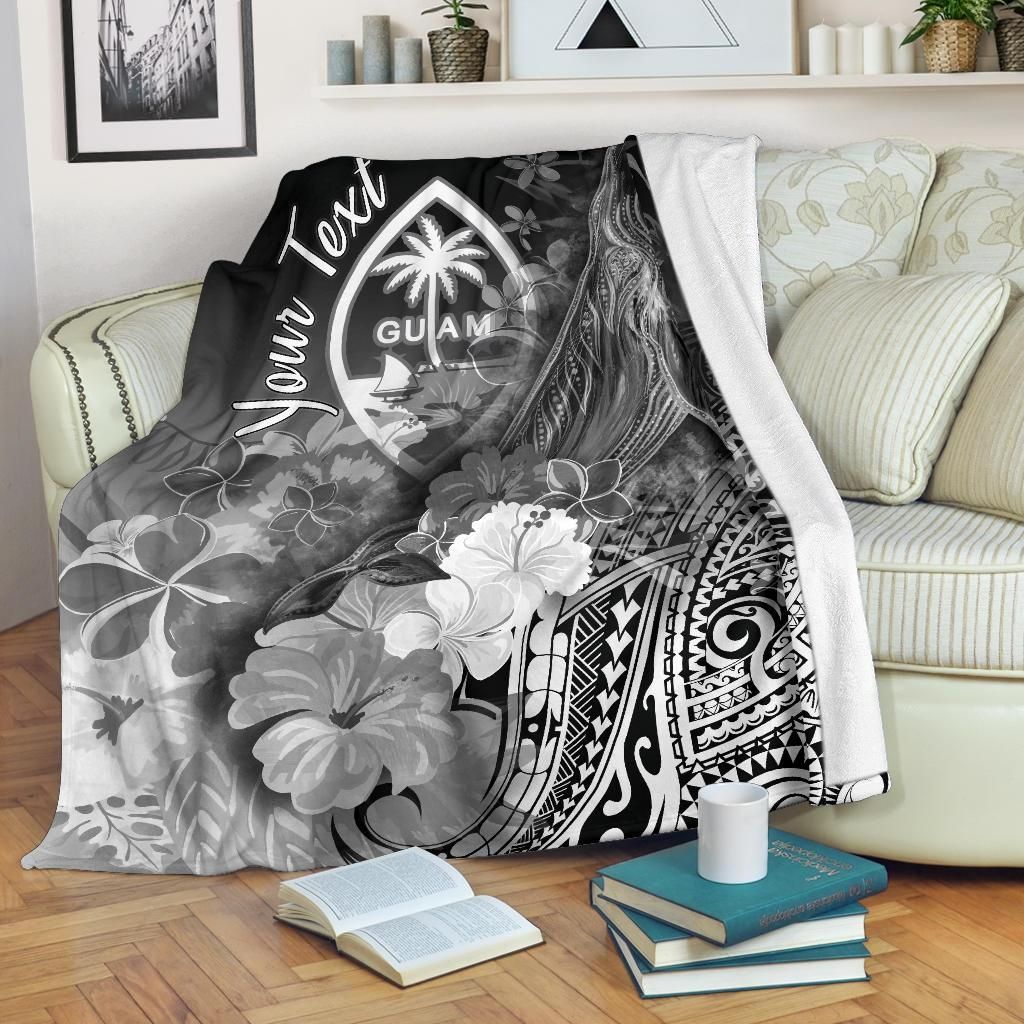Guam Custom Personalised Premium Blanket - Humpback Whale with Tropical Flowers (White)-Myprintsy