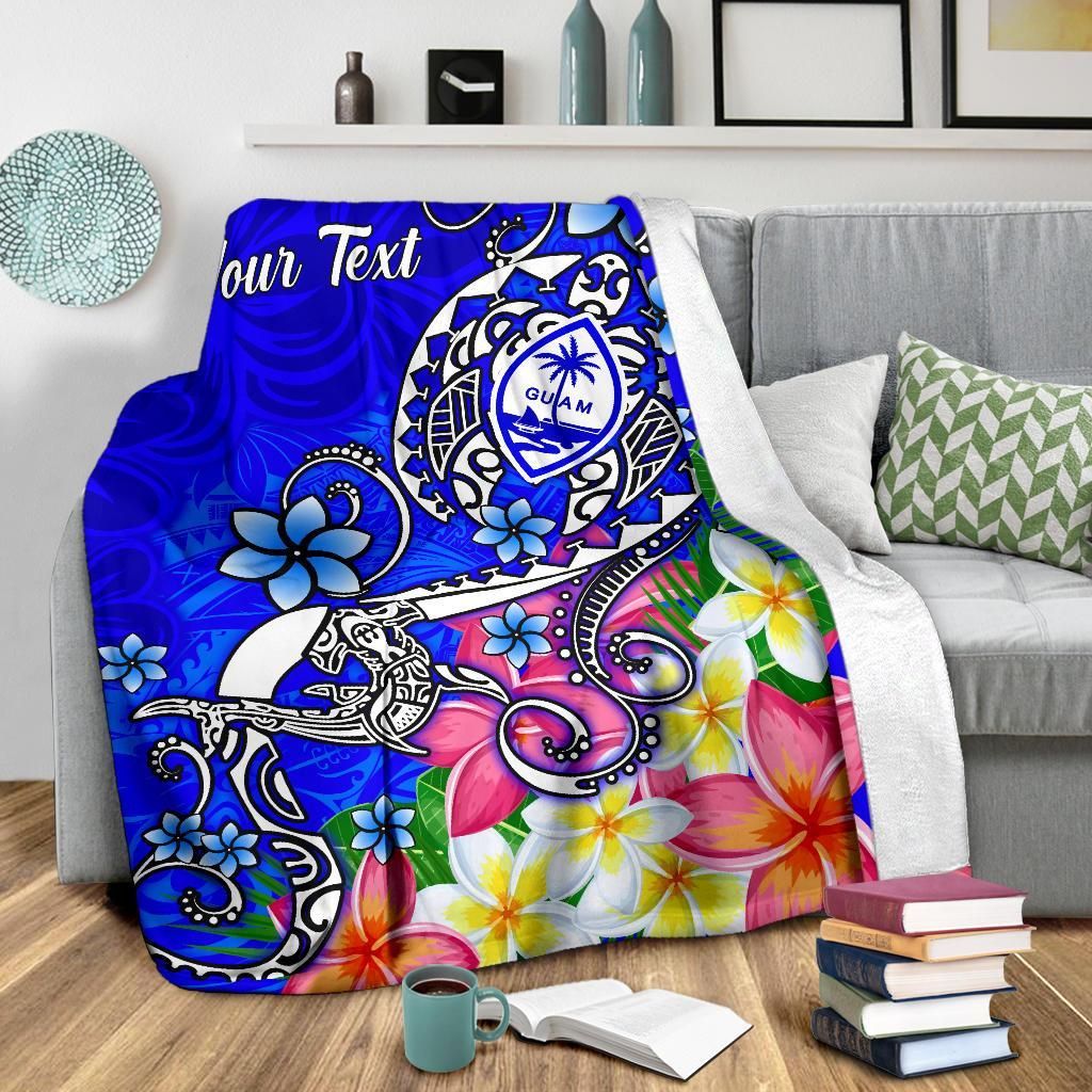 Guam Custom Personalised Premium Blanket - Turtle Plumeria (Blue)-Myprintsy