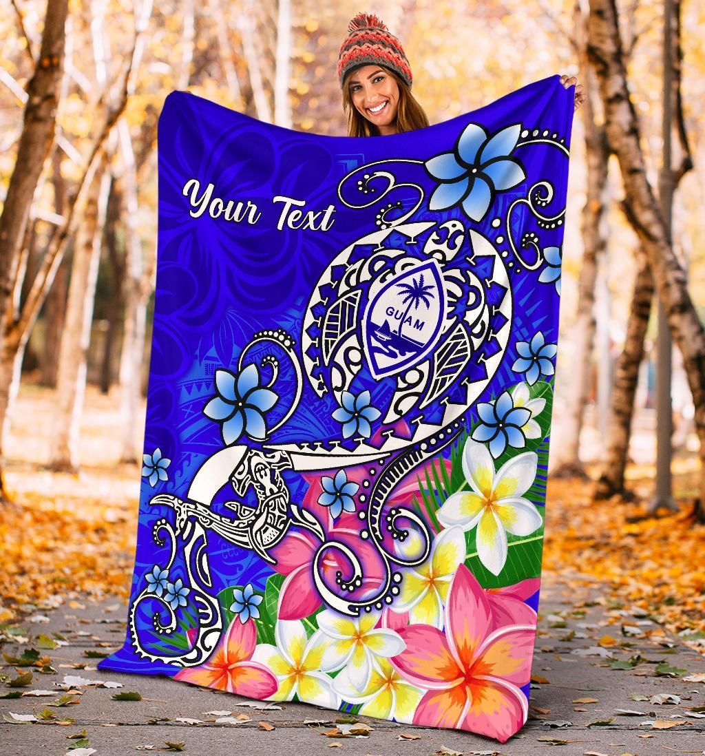 Guam Custom Personalised Premium Blanket - Turtle Plumeria (Blue)-Myprintsy