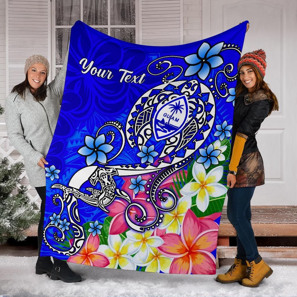 Guam Custom Personalised Premium Blanket - Turtle Plumeria (Blue)-Myprintsy