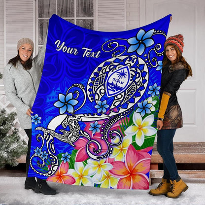 Guam Custom Personalised Premium Blanket - Turtle Plumeria (Blue)-Myprintsy