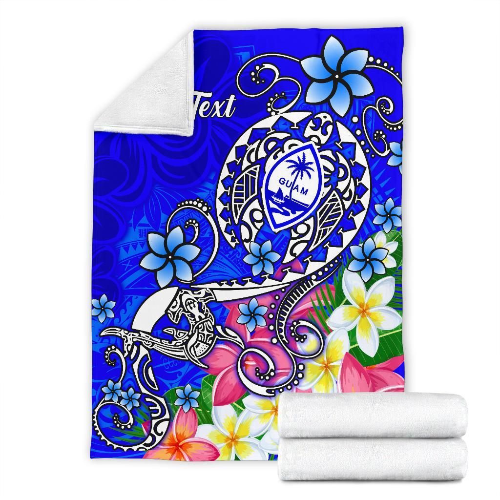 Guam Custom Personalised Premium Blanket - Turtle Plumeria (Blue)-Myprintsy