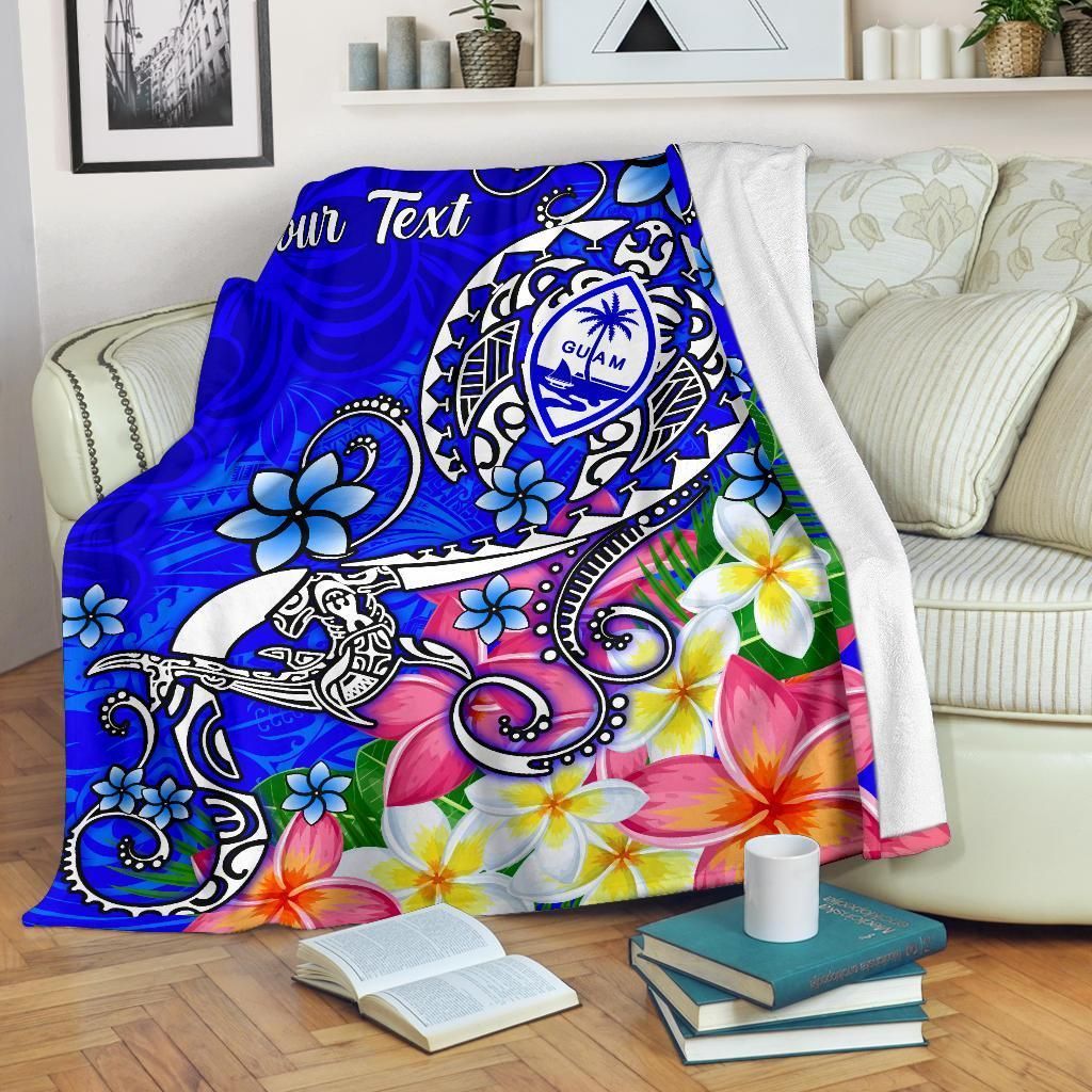 Guam Custom Personalised Premium Blanket - Turtle Plumeria (Blue)-Myprintsy