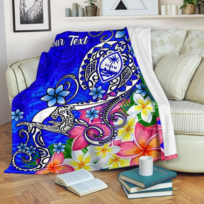 Guam Custom Personalised Premium Blanket - Turtle Plumeria (Blue)-Myprintsy