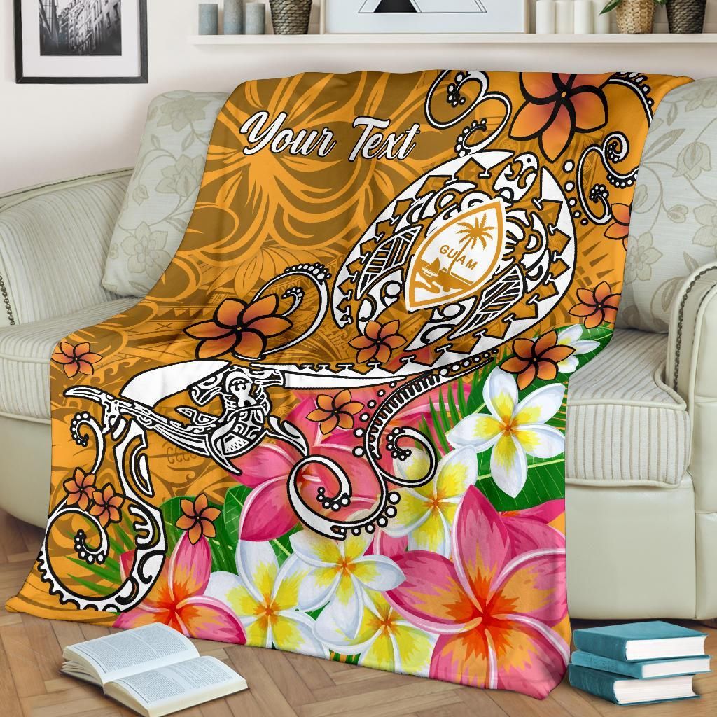 Guam Custom Personalised Premium Blanket- Turtle Plumeria (Gold)-Myprintsy