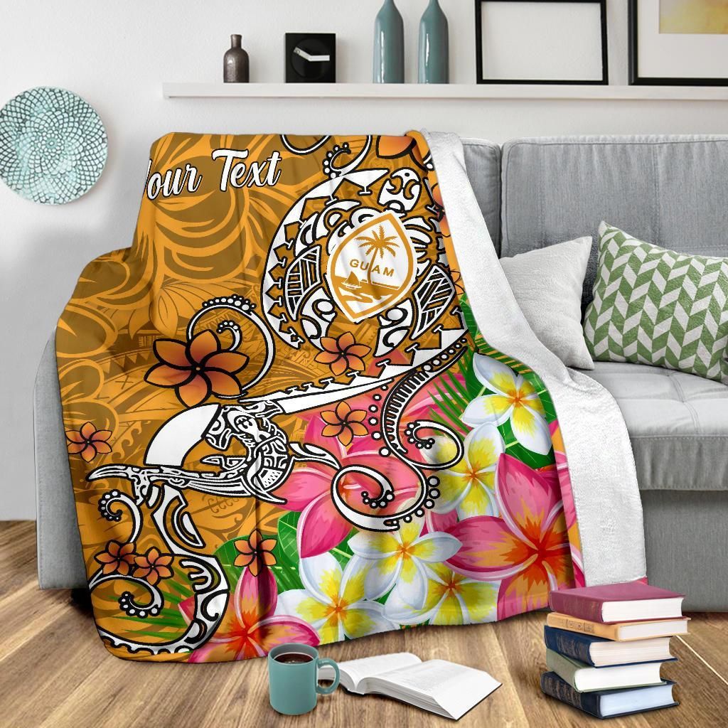 Guam Custom Personalised Premium Blanket- Turtle Plumeria (Gold)-Myprintsy