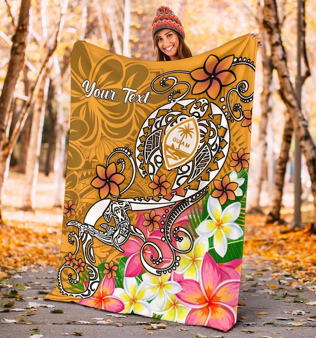 Guam Custom Personalised Premium Blanket- Turtle Plumeria (Gold)-Myprintsy