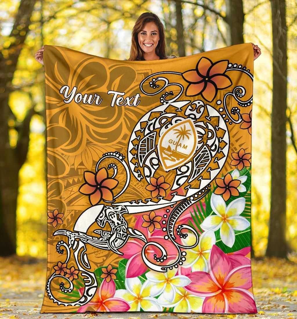 Guam Custom Personalised Premium Blanket- Turtle Plumeria (Gold)-Myprintsy