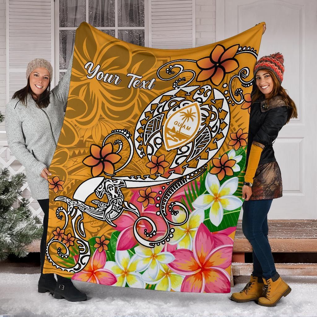 Guam Custom Personalised Premium Blanket- Turtle Plumeria (Gold)-Myprintsy