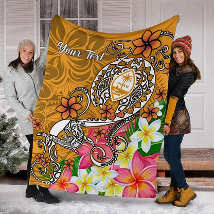 Guam Custom Personalised Premium Blanket- Turtle Plumeria (Gold)-Myprintsy