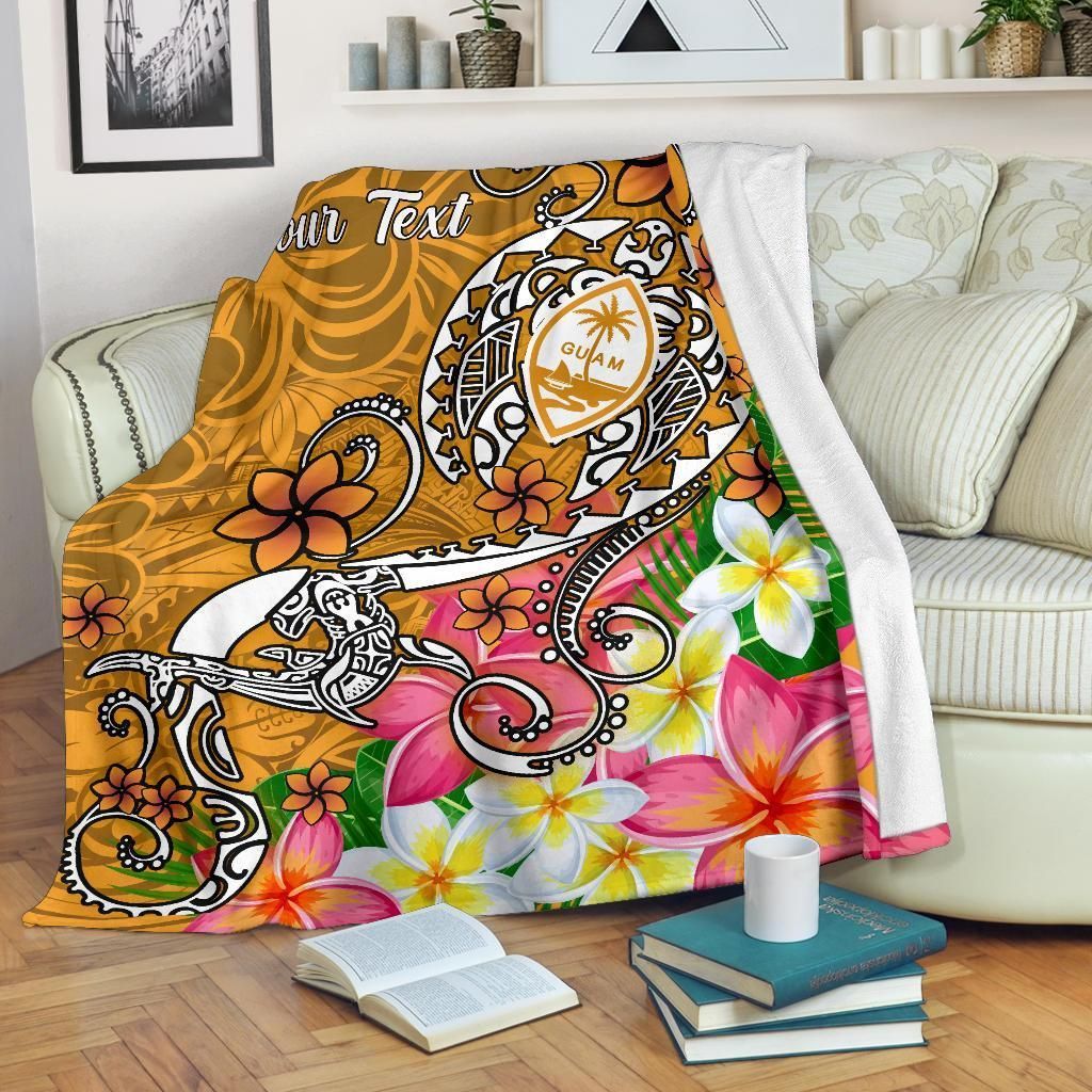 Guam Custom Personalised Premium Blanket- Turtle Plumeria (Gold)-Myprintsy