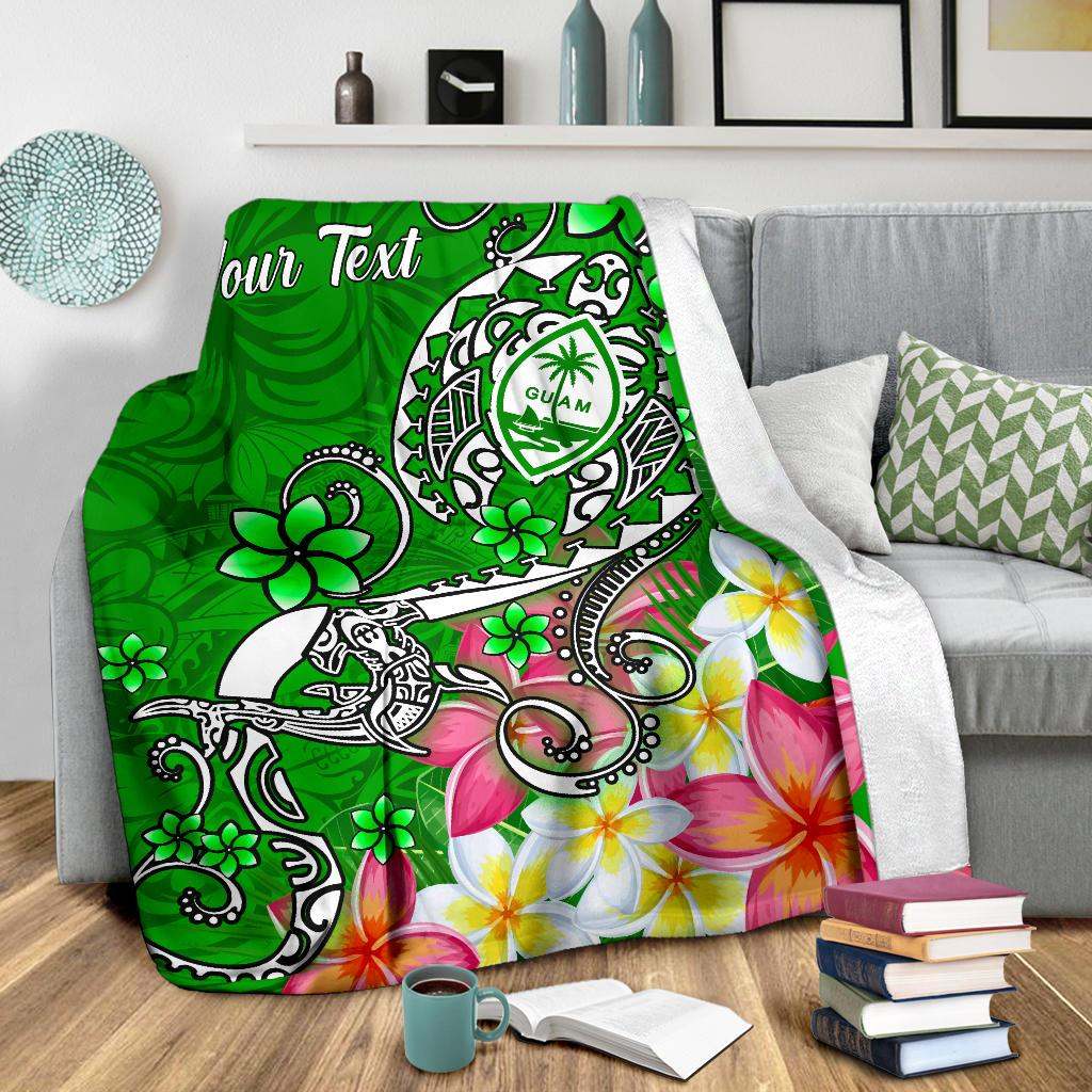 Guam Custom Personalised Premuim Blanket - Turtle Plumeria (Green)-Myprintsy