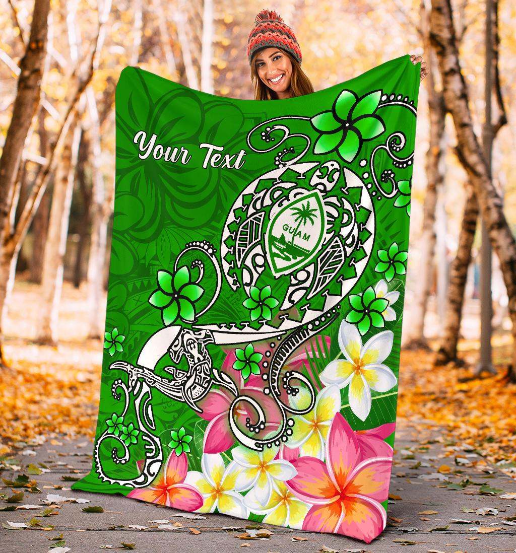Guam Custom Personalised Premuim Blanket - Turtle Plumeria (Green)-Myprintsy
