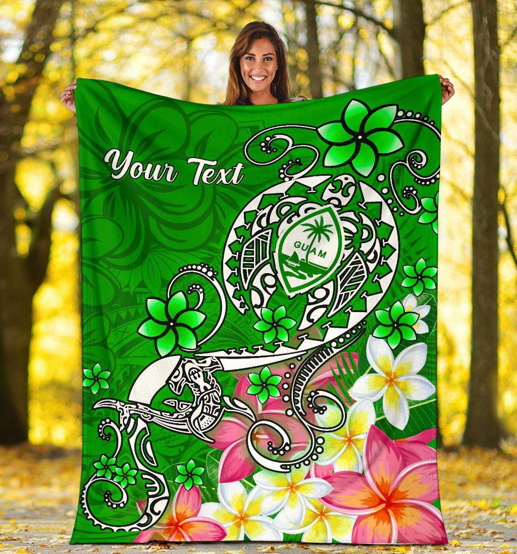 Guam Custom Personalised Premuim Blanket - Turtle Plumeria (Green)-Myprintsy