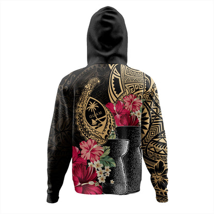 Guam Hoodie Black Latte Stone With Hibiscus Flower Tribal-Myprintsy