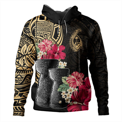 Guam Hoodie Black Latte Stone With Hibiscus Flower Tribal-Myprintsy