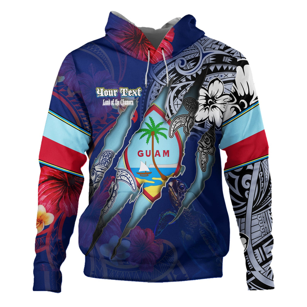 Guam Hoodie Custom Chamorro Blood Inside Me Polynesian Sleeve Tattoo Tropical Blue-Myprintsy