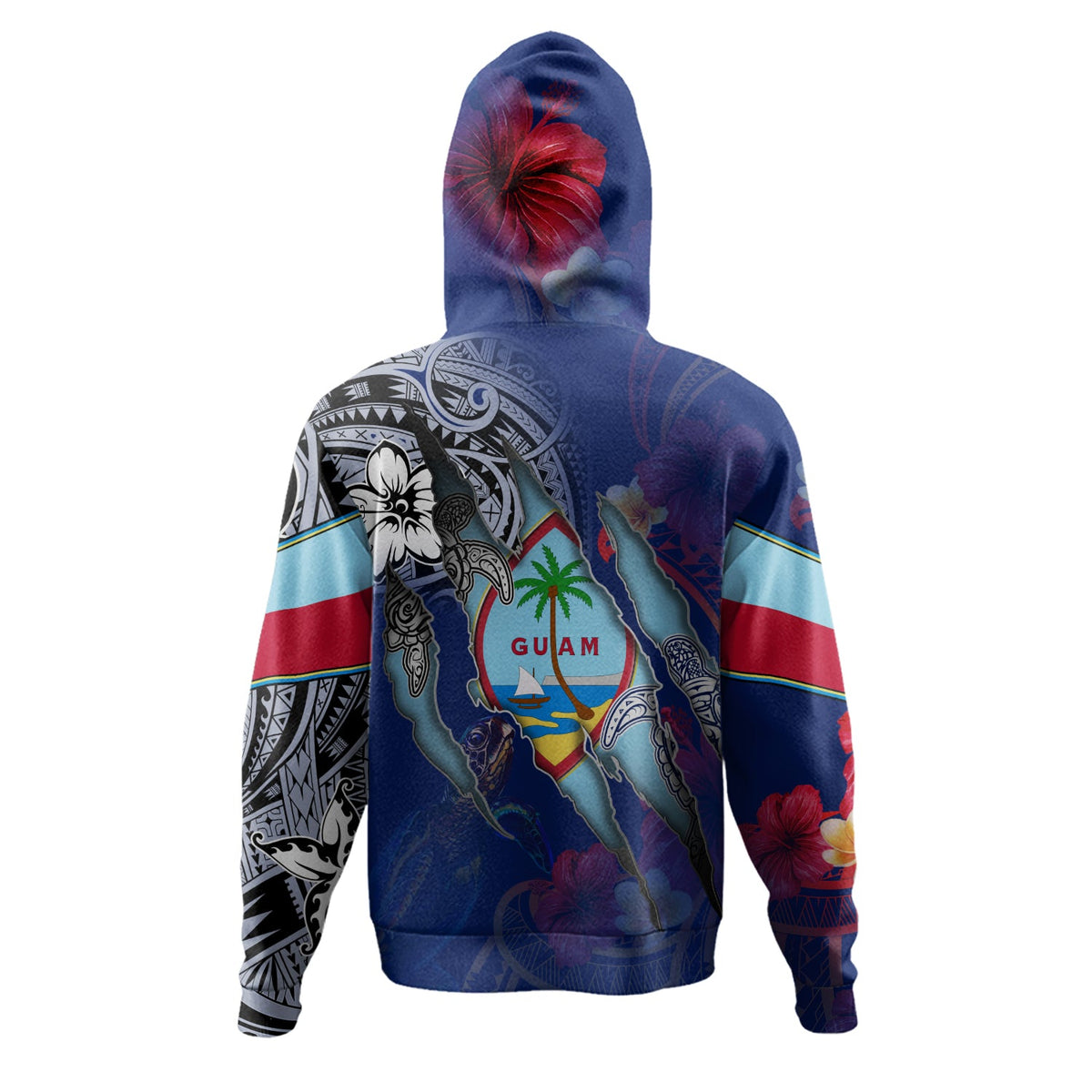 Guam Hoodie Custom Chamorro Blood Inside Me Polynesian Sleeve Tattoo Tropical Blue-Myprintsy