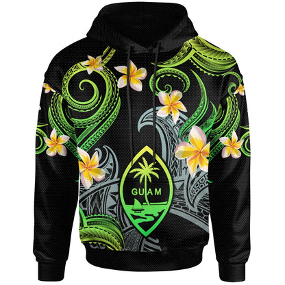 Guam Hoodie - Custom Personalised Polynesian Waves with Plumeria Flowers (Green)-Myprintsy