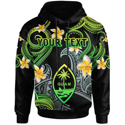 Guam Hoodie - Custom Personalised Polynesian Waves with Plumeria Flowers (Green)-Myprintsy