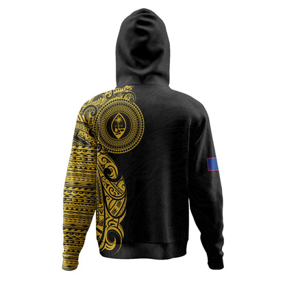 Guam Hoodie Custom Polynesian Half Sleeve Gold Tattoo With Seal Black-Myprintsy