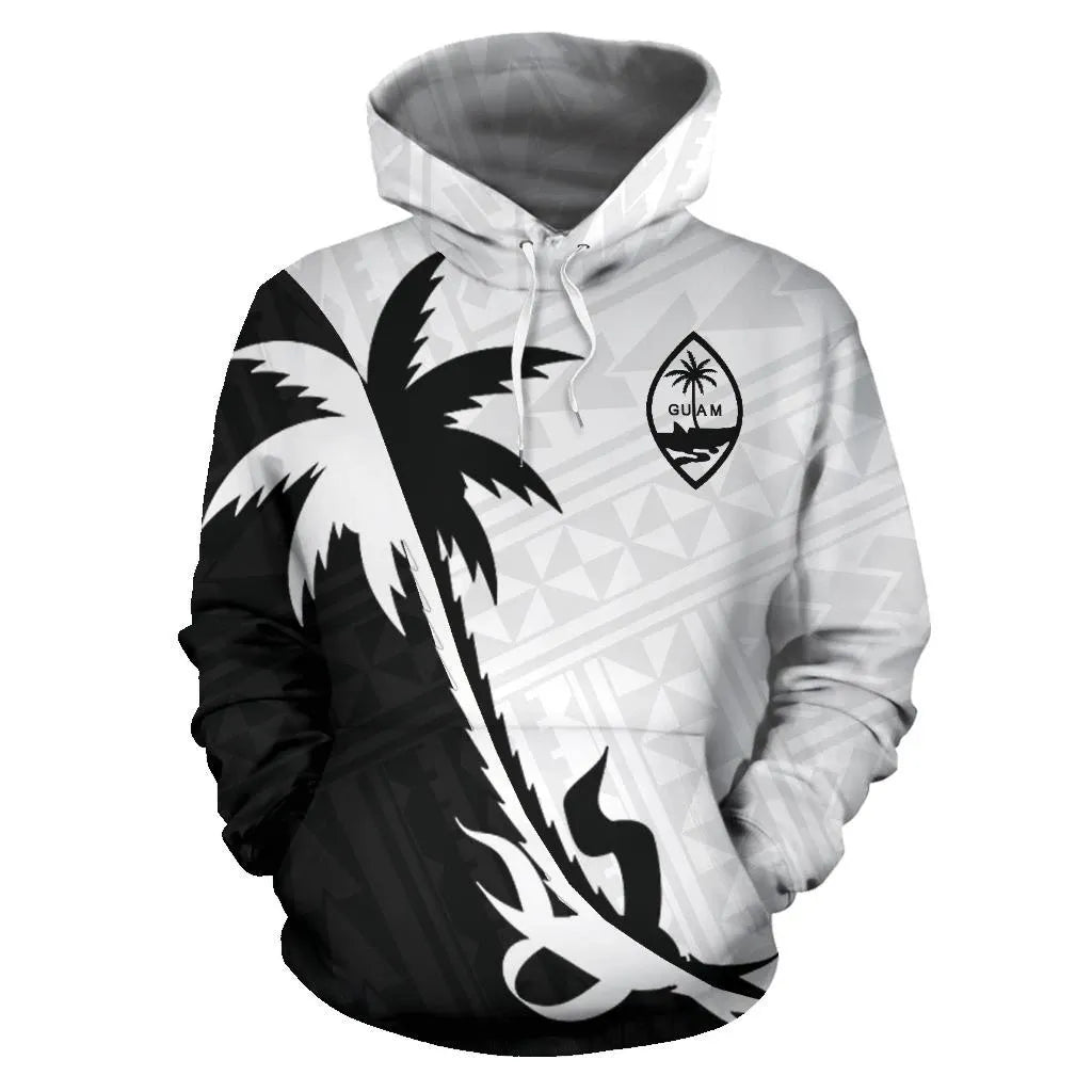Guam Hoodie - Guam Coat Of Arms Coconut Tree Black White-Myprintsy