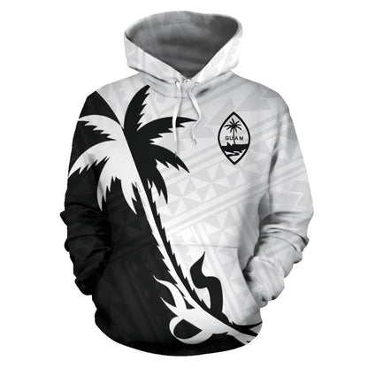 Guam Hoodie - Guam Coat Of Arms Coconut Tree Black White-Myprintsy