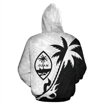 Guam Hoodie - Guam Coat Of Arms Coconut Tree Black White-Myprintsy
