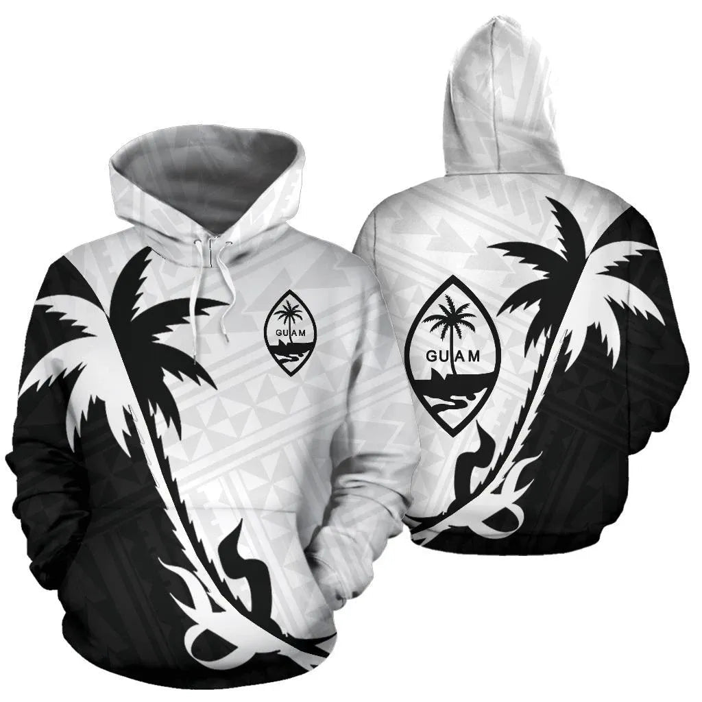 Guam Hoodie - Guam Coat Of Arms Coconut Tree Black White-Myprintsy