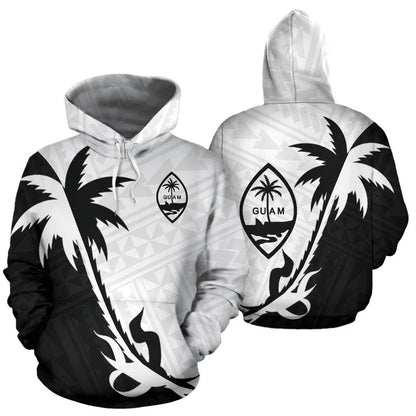 Guam Hoodie - Guam Coat Of Arms Coconut Tree Black White-Myprintsy
