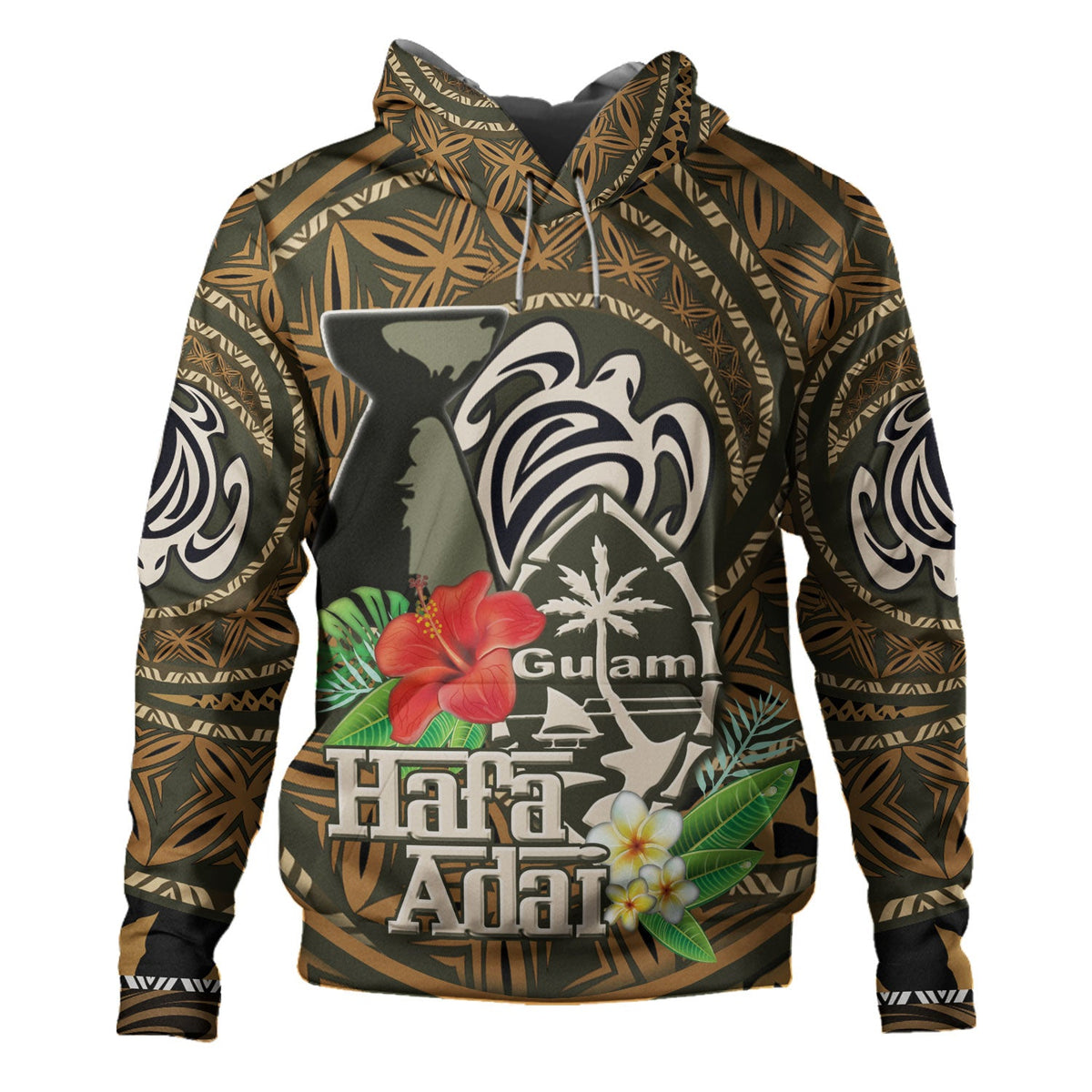 Guam Hoodie Hafa Adai Seal Flower Tropical Retro Style-Myprintsy